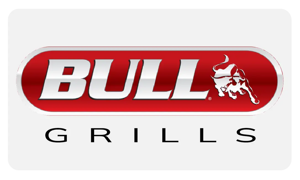 Bull grills logo on white background on gray rectangle