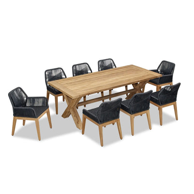 Carl Fields 8 Seat Reclaimed Teak and Rope Dining Set by Harmonia Living
