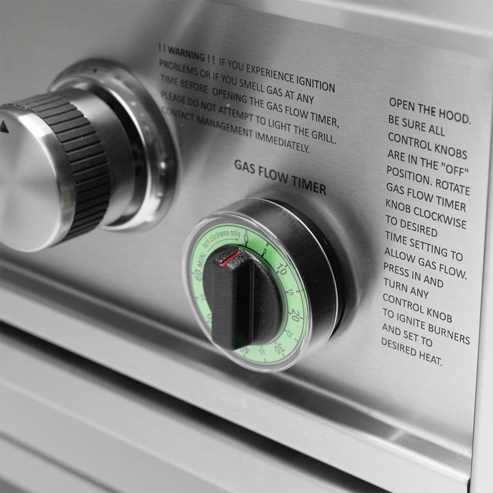 36" Stainless Steel Commercial 3-Burner Built-In Natural Gas Grill with Built-In 1-Hour Timer by Videl Grills