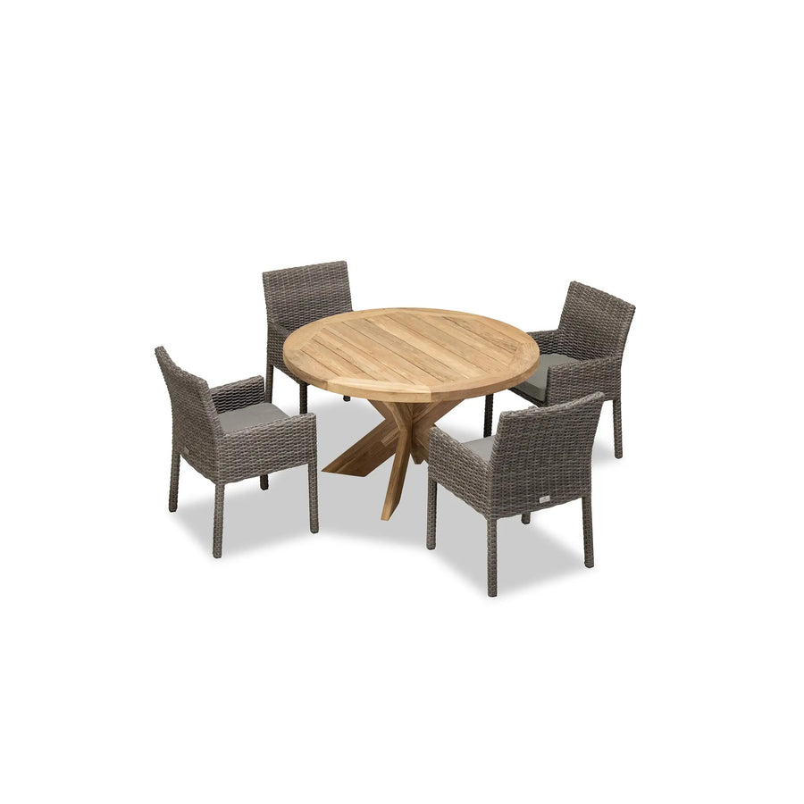 Dune Roost 4 Seat Reclaimed Teak Round Outdoor Dining Set by Harmonia Living