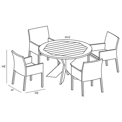 Dune Roost 4 Seat Reclaimed Teak Round Outdoor Dining Set by Harmonia Living