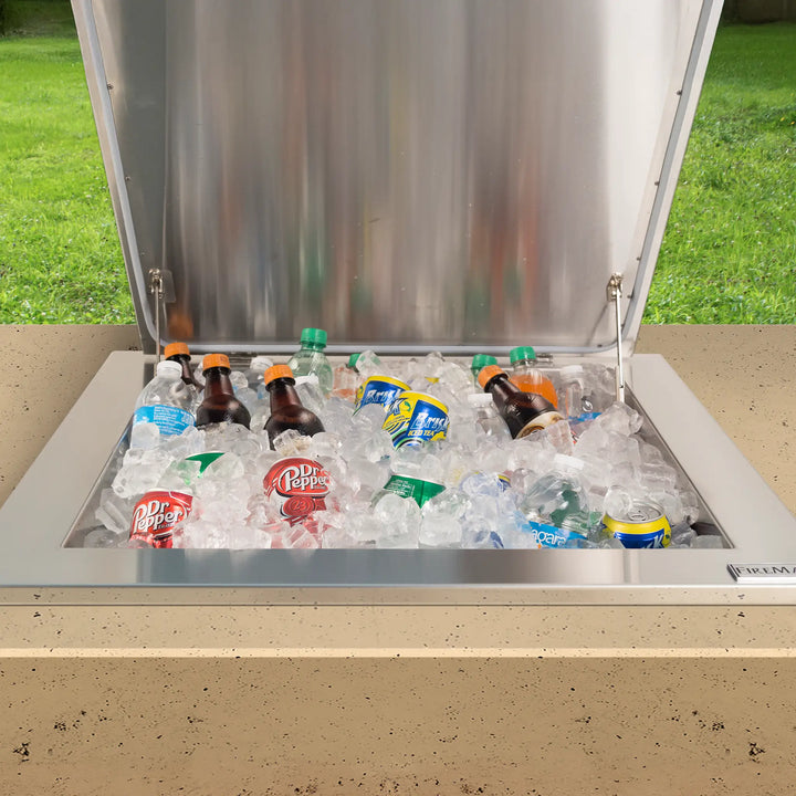 Fire Magic Drop-In Refreshment Center is installed into a counter top space outdoors on a customer's patio