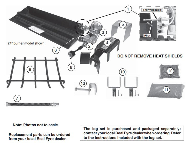 18/20" Burnt Rustic Oak Gas Logs & Vented G45 Fireplace Burner in Propane w/Assembled ANSI Certified Safety Pilot by Real Fyre - Previous Season - Clearance