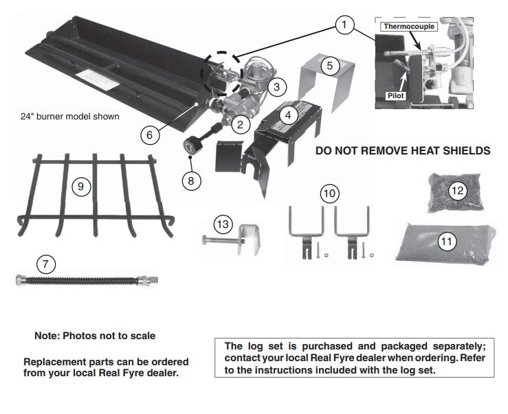 18" American Oak Gas Logs & Vented G45 Fireplace Burner in Propane w/Assembled ANSI Certified Safety Pilot by Real Fyre - Previous Season - Clearance