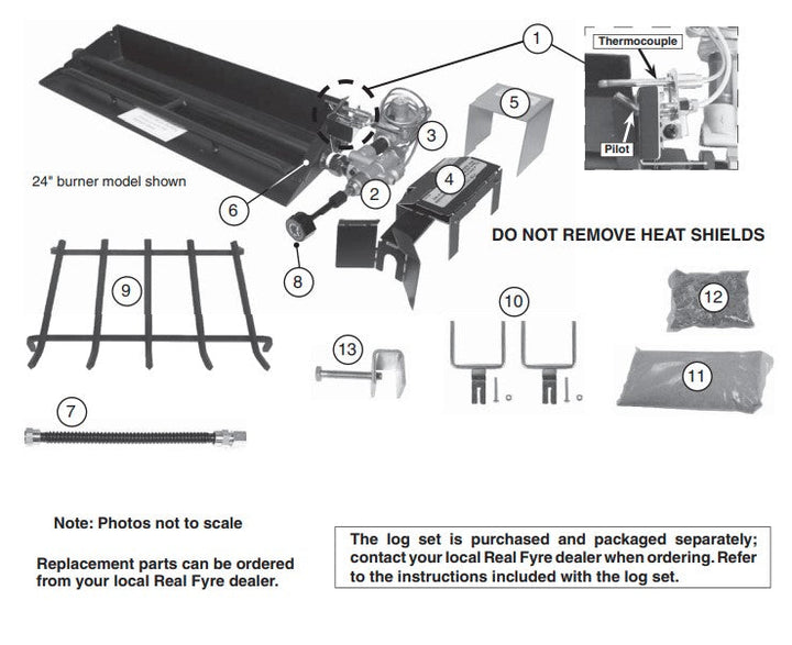 18/20" Charred Oak Gas Logs & Vented G45 Fireplace Burner in Propane w/Assembled ANSI Certified Safety Pilot by Real Fyre - Previous Season - Clearance