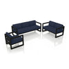 Harmonia Living Avion 3 Piece Aluminum Sofa Loveseat Set - Black - Spectrum Indigo