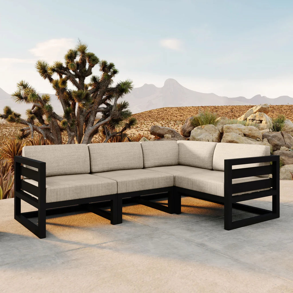 Harmonia Living Avion 4 Piece Aluminum Sectional Set - Black - Canvas Flax