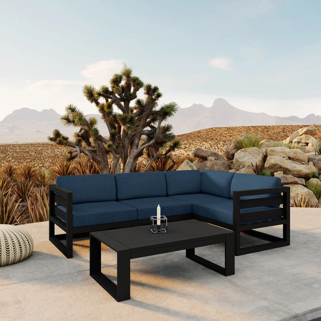 Harmonia Living Avion 5 Piece Aluminum Sectional Set - Black - Spectrum Indigo