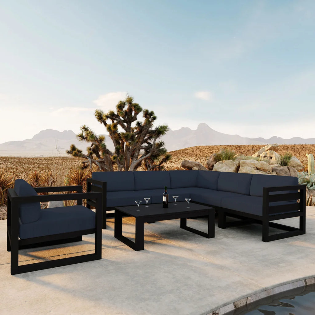 Harmonia Living Avion 7 Piece Aluminum Sectional Set - Black - Spectrum Indigo