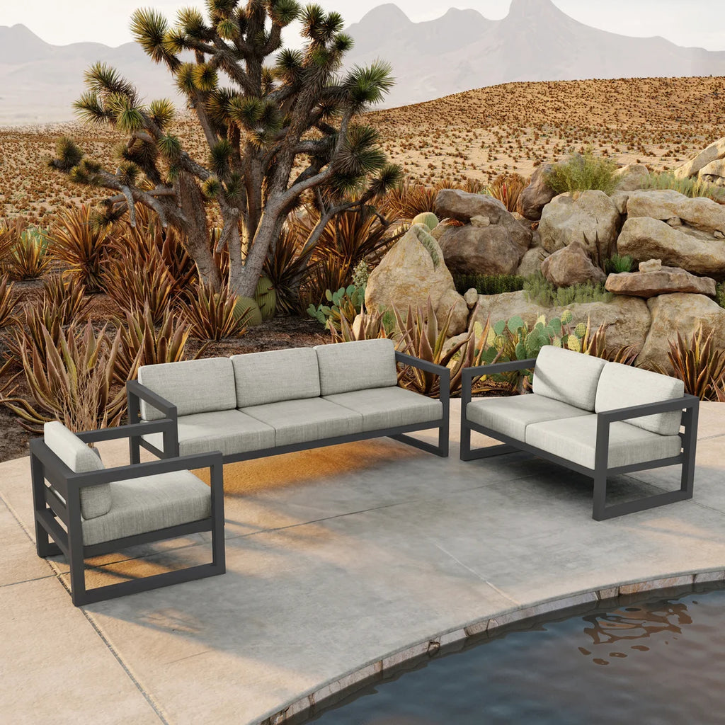 Harmonia Living Avion 3 Piece Aluminum Sofa Loveseat Set - Slate - Cast Silver