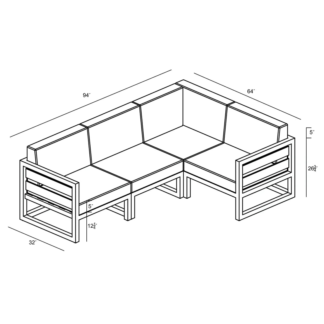 Harmonia Living Avion 4 Piece Aluminum Sectional Set - Slate - Canvas Natural