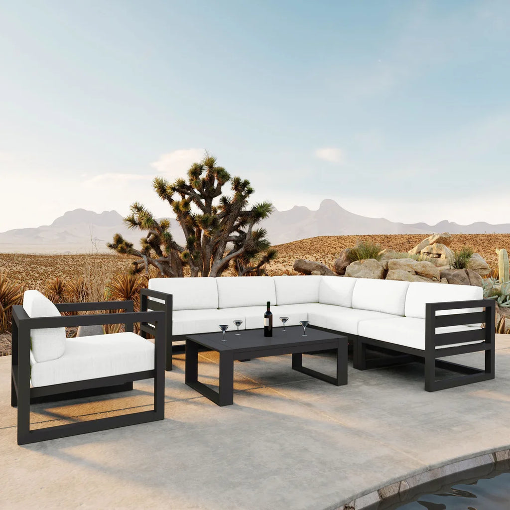 Harmonia Living Avion 7 Piece Aluminum Sectional Set - Slate - Canvas Natural