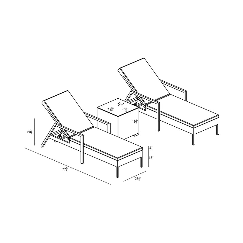 District 3 Piece Reclining Chaise Lounge Set by Harmonia Living