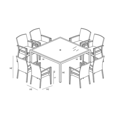 District 9 Piece Arm Square Dining Set by Harmonia Living