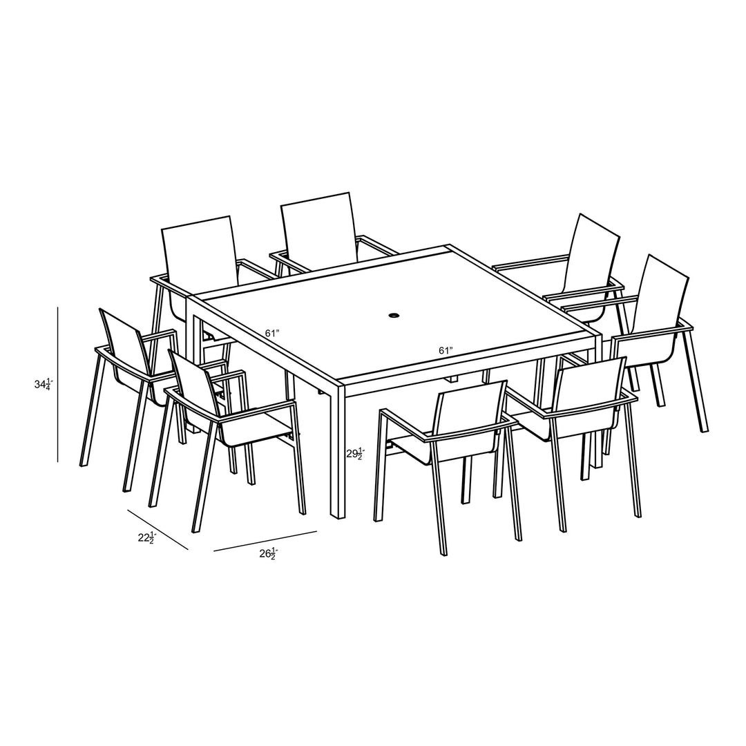 Lift 9 Piece Square Dining Set - Black by Harmonia Living