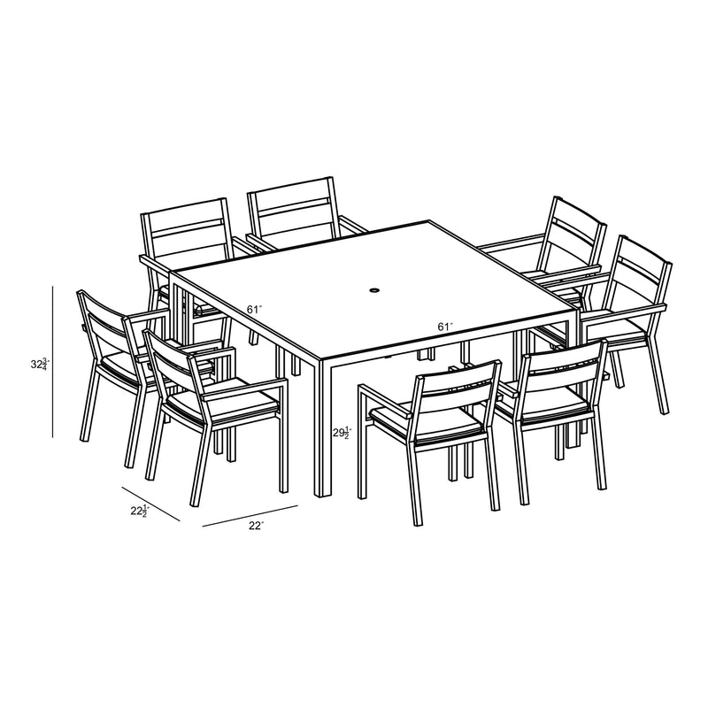 Pacifica 9 Piece Square Dining Set - Black by Harmonia Living