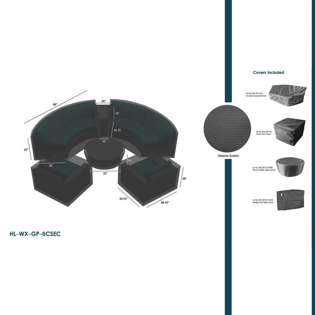 Weather X Covers For 6 Piece Curve Sectional Set by Harmonia Living