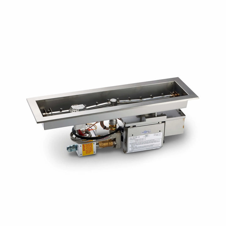 HPC Fire Inspired Linear Trough Drop-In Torpedo T-Burner with On/Off electronic ignition, crafted from stainless steel and designed for easy control via remote or smart device.