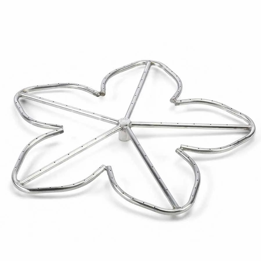Polished stainless steel HPC Fire Penta burner with unique five-lobe design for even flame distribution and efficient gas flow / ideal for creating natural-looking fires in custom fire pits.