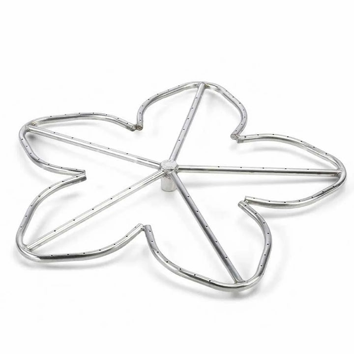 Polished stainless steel HPC Fire Penta burner with unique five-lobe design for even flame distribution and efficient gas flow / ideal for creating natural-looking fires in custom fire pits.
