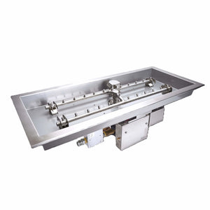 Full view of HPC Fire Inspired stainless steel rectangular drop-in H-style torpedo burner system, engineered for strong, even flame distribution and outdoor fire pit installation.