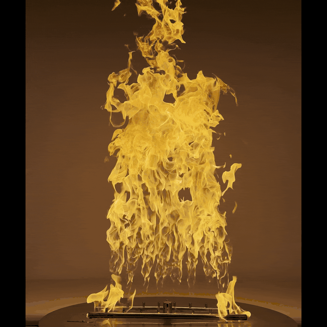 Animated GIF of the HPC Fire Inspired Torpedo H-Burner in action, demonstrating dynamic flame movement and high-performance fire output at 400,000 BTUs.