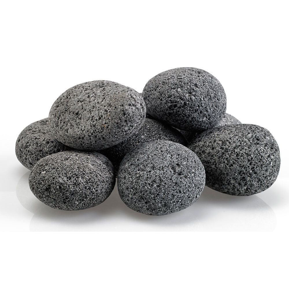 Pile of large, rounded black lava stones from Starfire Direct’s fire media collection—naturally textured and heat-safe, ideal for adding a modern, earthy look to fire pits and fireplaces.