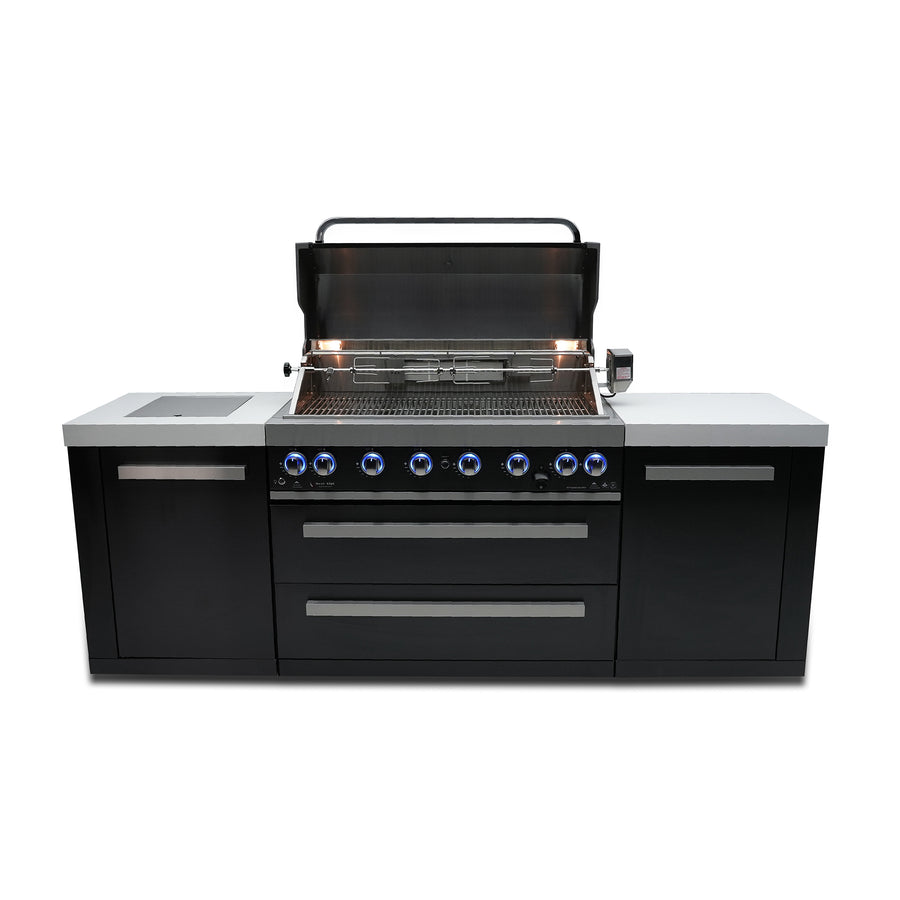 Deluxe 6-Burner with Side Burner and Rotisserie Kit Black Stainless Steel Propane Gas BBQ Island Grill - MAi805-BSS by Mont Alpi