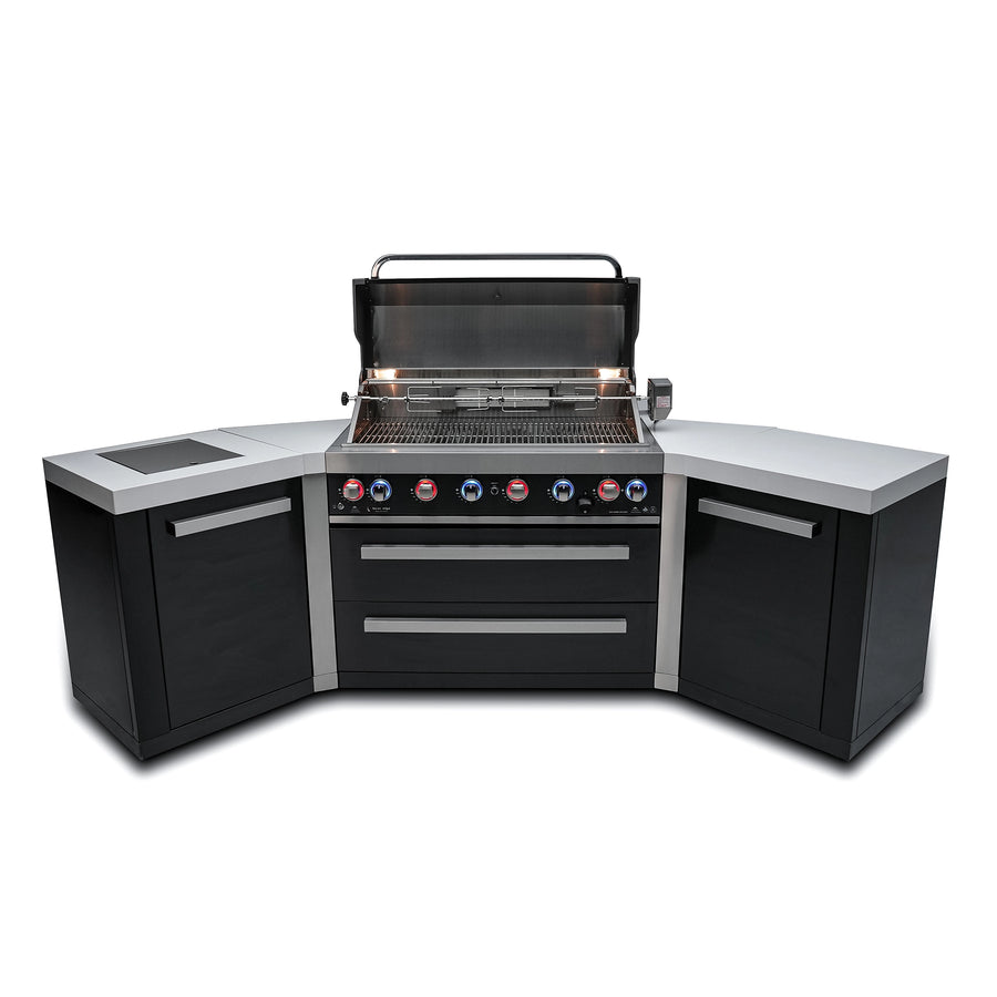 Deluxe 6-Burner 45 Degree Corners with Side Burner and Rotisserie Kit Black Stainless Steel Natural Gas BBQ Island Grill - MAi805-BSS45C by Mont Alpi