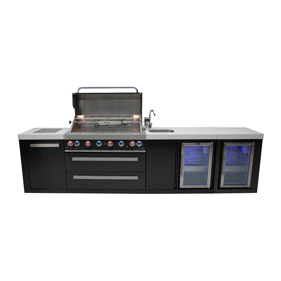 Deluxe 6-Burner with Beverage Center, Side Burner and Rotisserie Kit Black Stainless Steel Propane Gas BBQ Island Grill - MAi805-BSSBEV by Mont Alpi