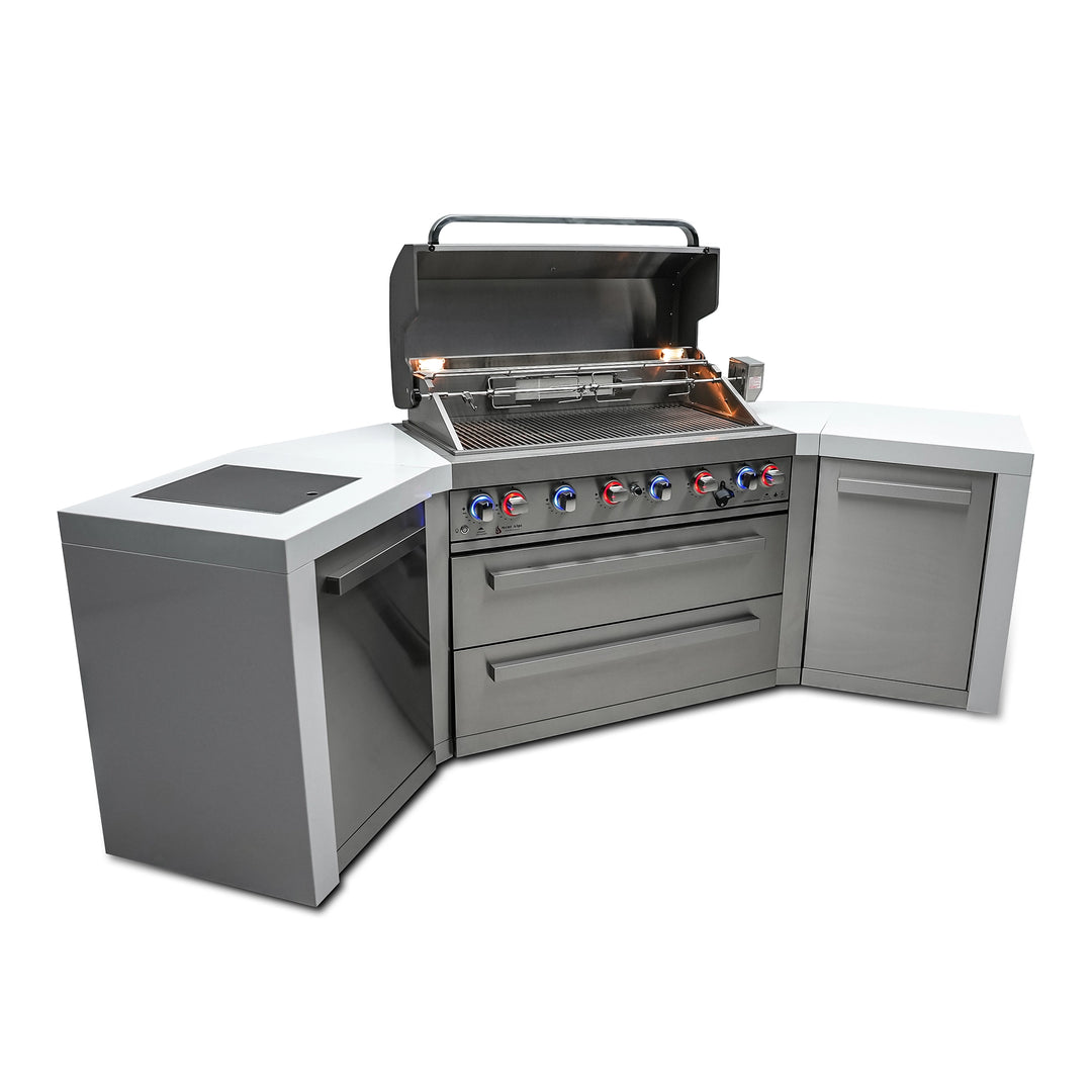 Deluxe 6-Burner 45 Degree Corners with Cabinet and Side Burner Stainless Steel Propane Gas BBQ Island Grill - MAi805-D45 by Mont Alpi