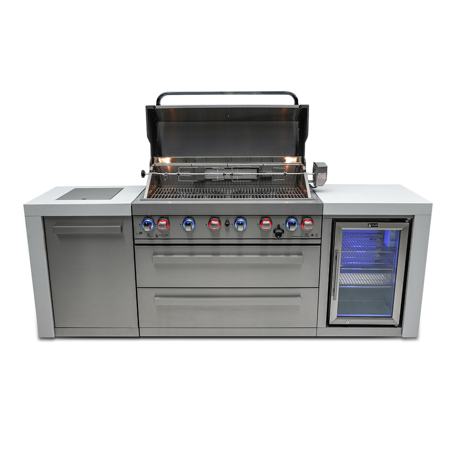 Deluxe 6-Burner with Refrigerator Cabinet and Side Burner Stainless Steel Natural Gas BBQ Island Grill - MAi805-DFC by Mont Alpi