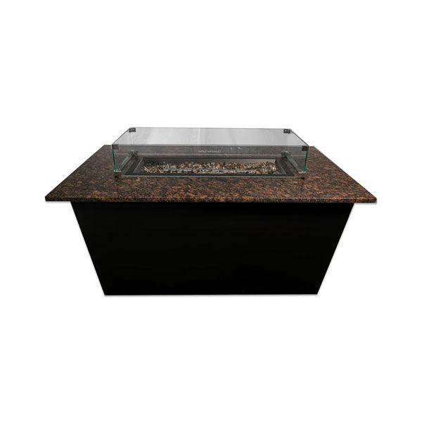 Monaco Fire Table with Brown Granite Top and Glass Wind Guard