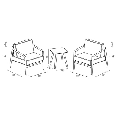 Olio 3 Piece Club Chair Set - Black/Carbon by Harmonia Living