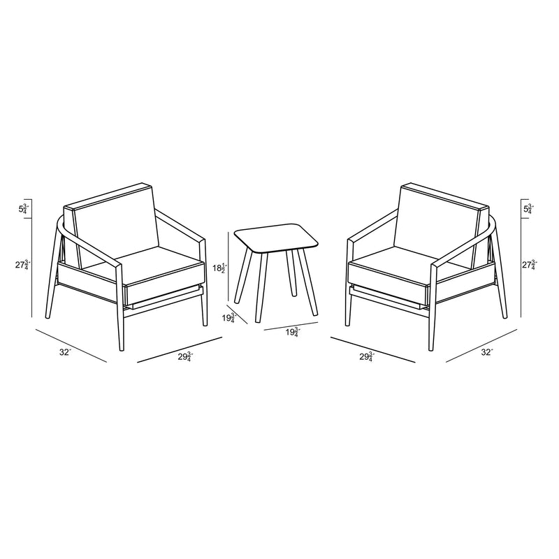 Olio 3 Piece Club Chair Set - Black/Carbon by Harmonia Living