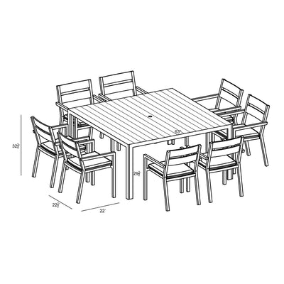 Pacifica Classic 8 Seat Square Dining Set - Black by Harmonia Living