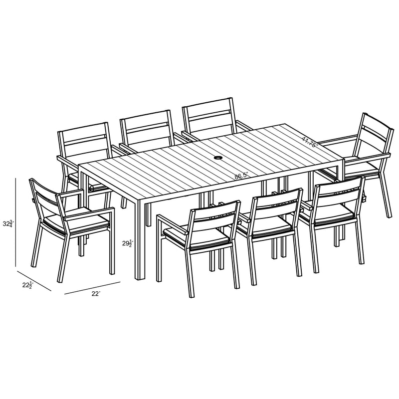 Pacifica Classic 8 Seat Rectangular Dining Set - Slate by Harmonia Living