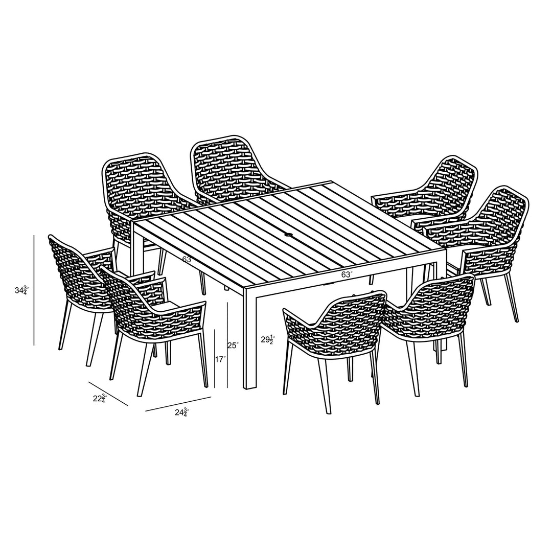 Parlor Classic 8 Seat Square Dining Set - Black by Harmonia Living