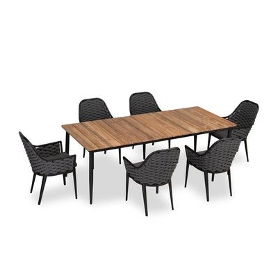 Parlor Louie 6 Seat Reclaimed Teak Outdoor Dining Set by Harmonia Living