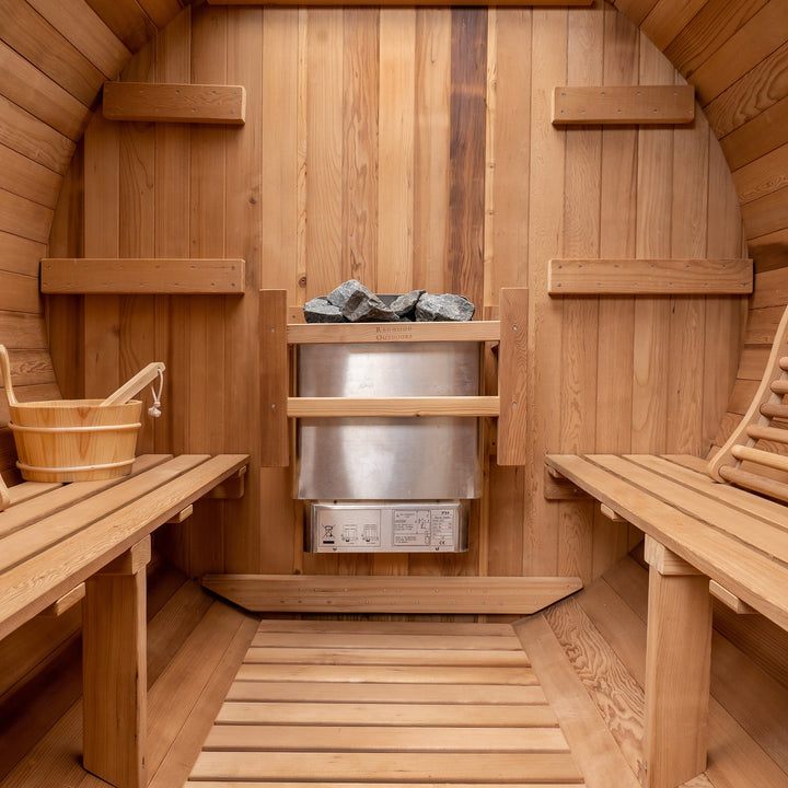Barrel Outdoor Sauna - 6 Person w/ Harvia KIP 8kW Heater