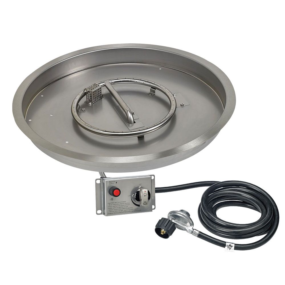 Round Stainless Steel Drop-in Fire Pit Pan (19" - 25") With Electric Ignition System kit, CSA Certified by American Fireglass