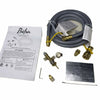 Complete Starfire Designs Béton Fire Pit Propane to Natural Gas Conversion Kit, including flexible gas hose, brass fittings, tools, instruction manual, and safety label.
