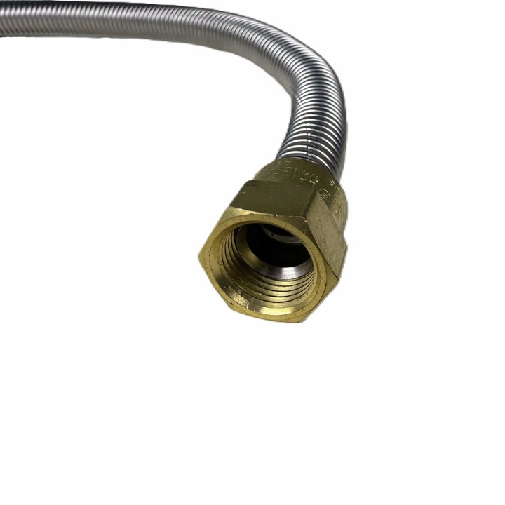 Close-up of the brass flared female fitting on the Starfire Designs Béton Fire Pit Replacement Flex Line, designed for a tight, leak-free gas seal.