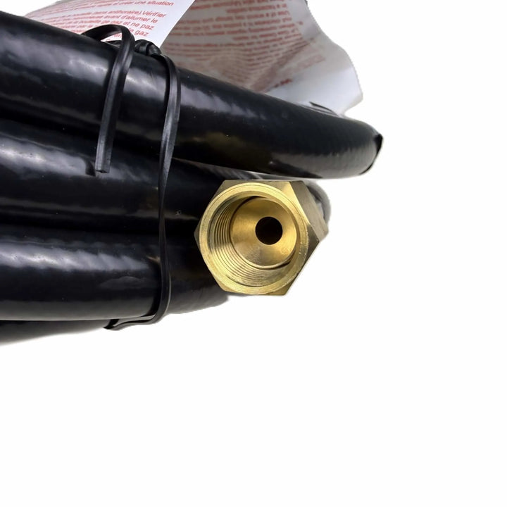 Close-up of the brass female connection on the Starfire Designs Béton Fire Pit 10-foot Replacement Regulator Hose highlighting precise threading for a secure propane seal.