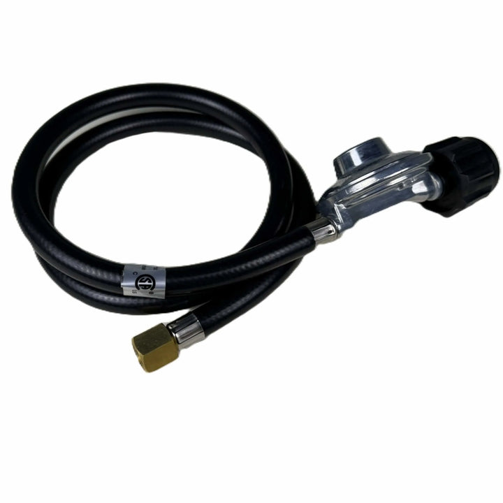 Coiled Starfire Designs Béton Fire Pit Replacement Regulator Hose featuring heavy-duty fittings and flexible design for easy installation on hidden propane tank fire pits.