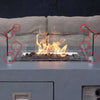 Close-up of Starfire Designs Béton Fire Pit Square Glass Wind Guard Clips in use, firmly holding the transparent glass panels in place around the flame area for added safety and wind protection.