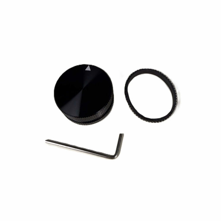 Starfire Designs Béton Fire Pit Replacement Valve Knob kit with matching black band cover and Allen wrench, shown neatly arranged for assembly and adjustment.