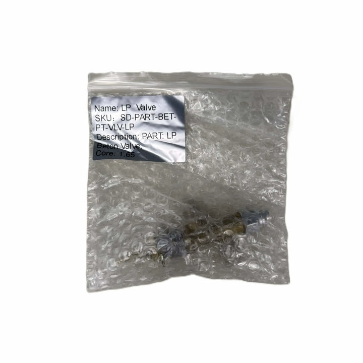 Starfire Designs Béton Fire Pit Replacement Valve for natural or propane gas packaged in bubble wrap with labeled identification for secure and reliable shipping.