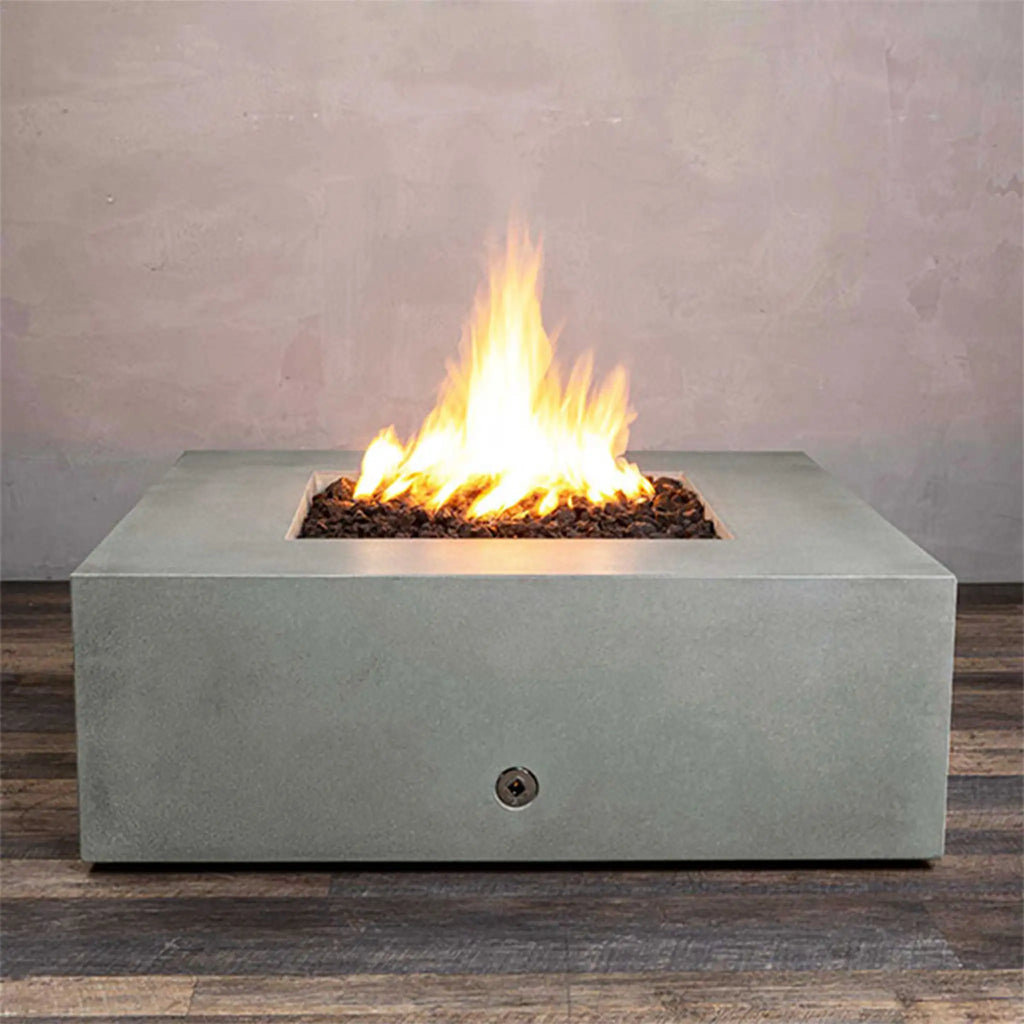 45" Square Rustic Gravity Concrete (GFRC) Fire Pit - Natural Gas - 110V CSA On/Off Electronic Ignition System - Natural Gray by Starfire Designs