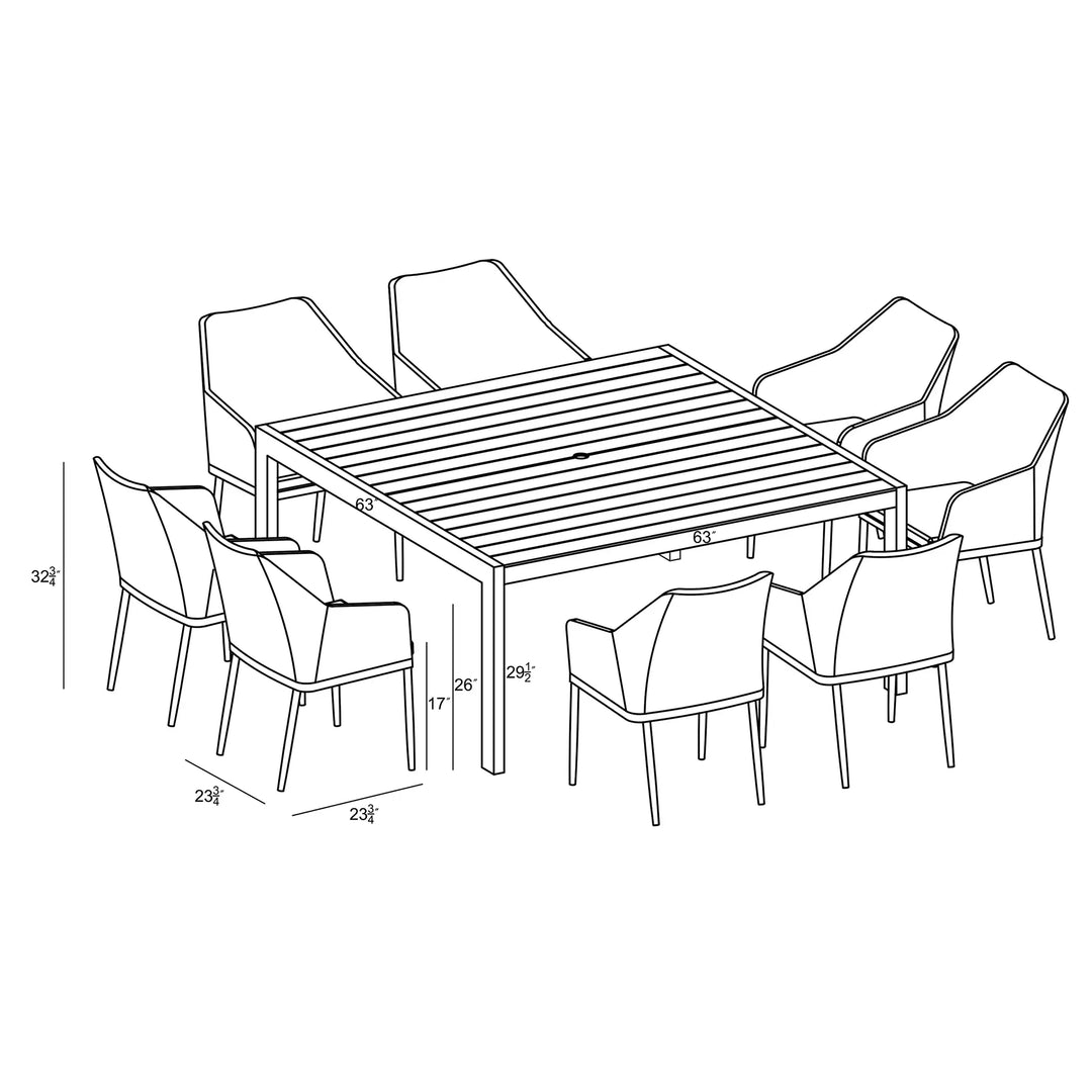 Tailor Classic 8 Seat Square Dining Table - Slate by Harmonia Living